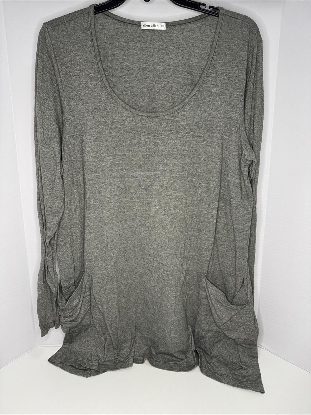 Allen Allen Heather Gray Long Sleeve Scoop Neck Tunic with Pockets
